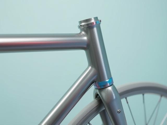 Brushed titanium frame with subtle anodized blue accents on the head tube, showcasing the raw material's beauty.