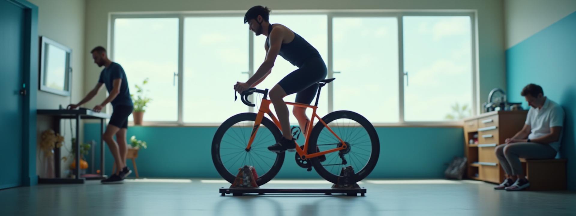 Clean, well-lit bike fitting area with a custom bicycle on a trainer