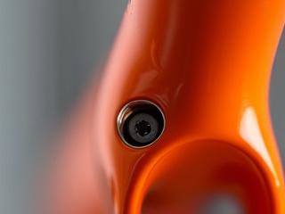 Macro shot of a frame's internal cable entry point.