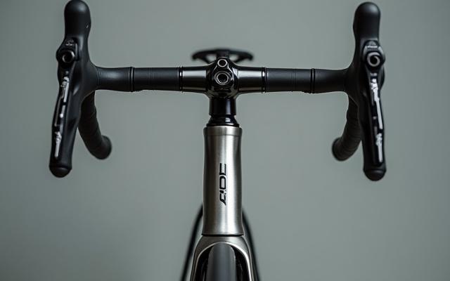 Close-up of a road bike headtube and fork crown, emphasizing precise construction.