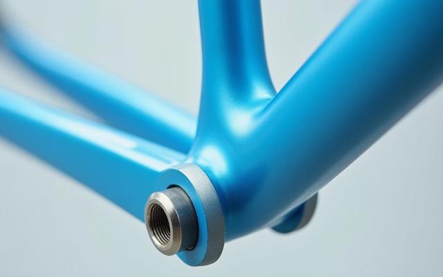 Close-up of a road bike bottom bracket area, highlighting oversized tubing for power transfer.